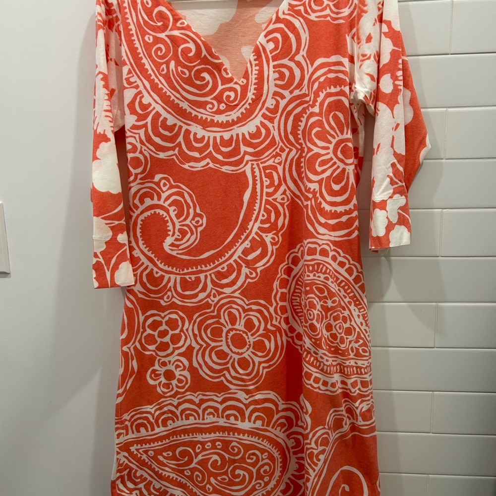 Soft Surroundings Orange and White Paisley Dress